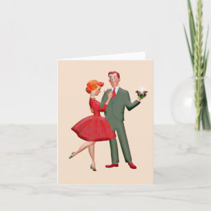 RETRO COUPLE CHRISTMAS ART GREETING CARD