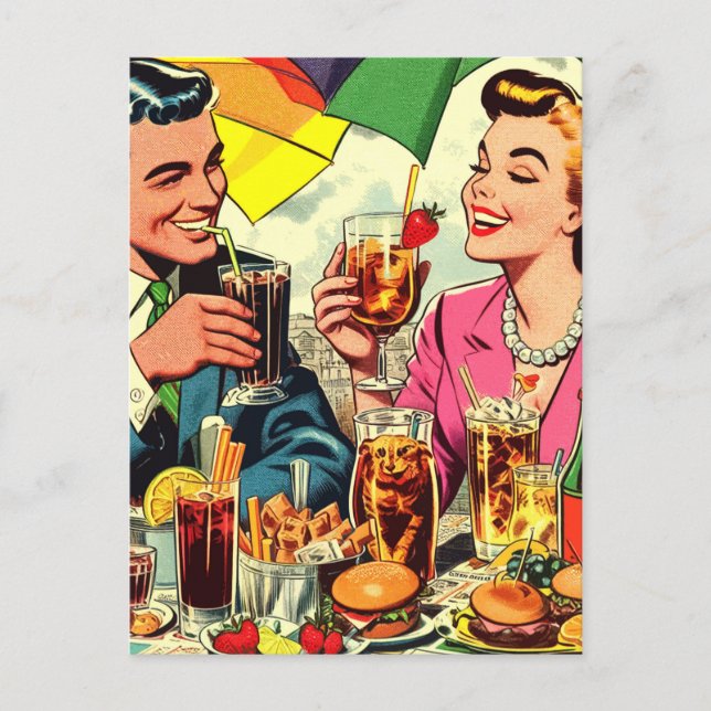 Retro Couple Drinks Comics Postcard (Front)