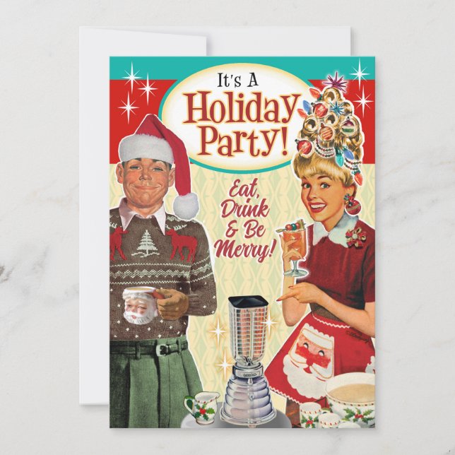 Retro Couple Funny Christmas Holiday Party Invite (Front)
