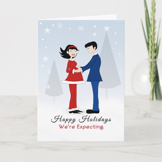 Retro Couple-Happy Holidays-We're Expecting Card (Front)