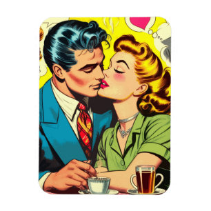 Retro Couple Love Comics Magnet