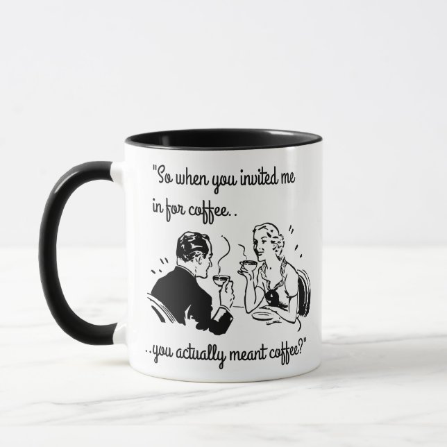 Retro Couple on Date Funny Coffee Humour Mug (Left)