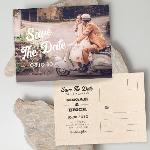 Retro couple wedding invitation postcard