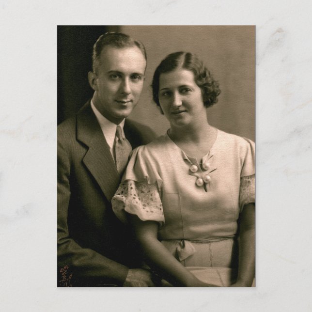 Retro Couple Wedding Portrait 1933 Postcard (Front)