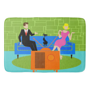 Retro Couple with Cat Bath Mat