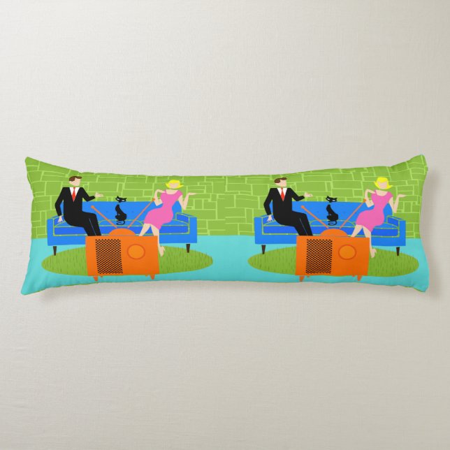 Retro Couple with Cat Body Pillow (Front)