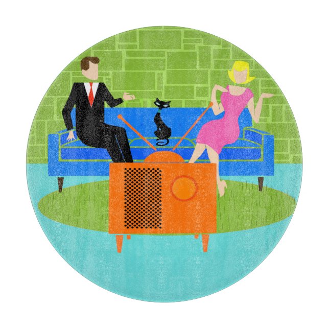 Retro Couple with Cat Cutting Board (Front)