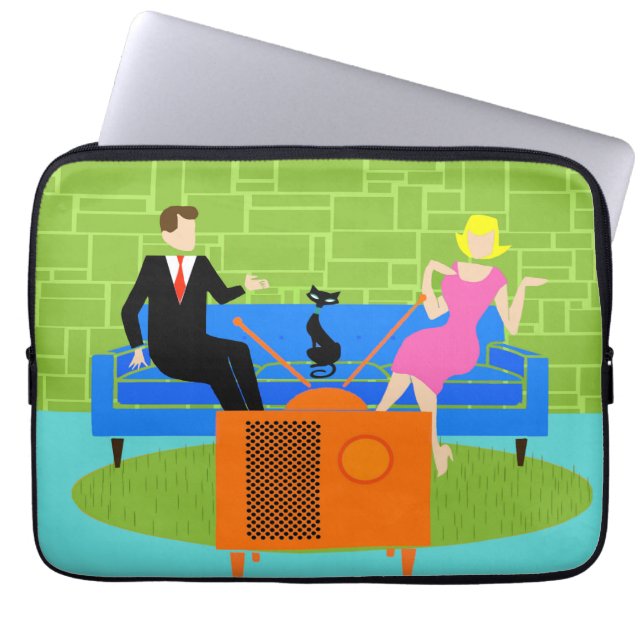 Retro Couple with Cat Laptop Sleeve (Front)