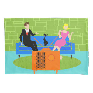Retro Couple with Cat Pillowcase