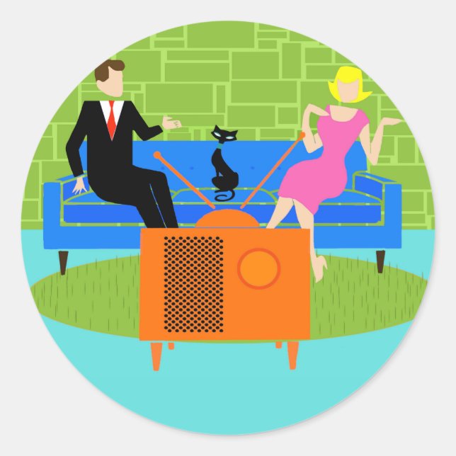 Retro Couple with Cat Stickers (Front)