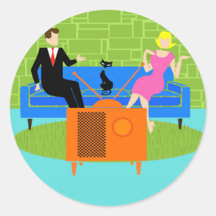 Retro Couple with Cat Stickers
