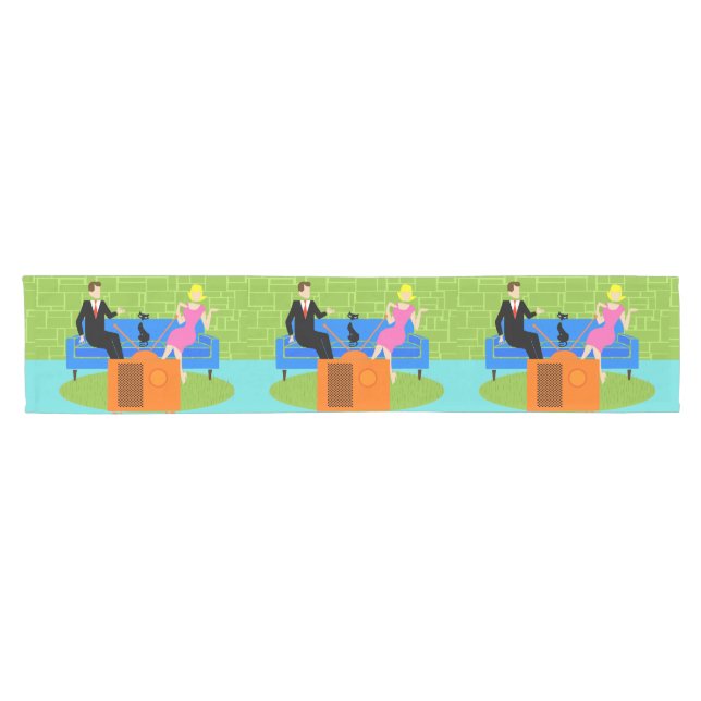 Retro Couple with Cat Table Runner (Horizontal)