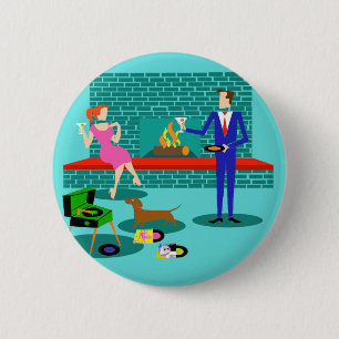 Retro Couple with Dog Button