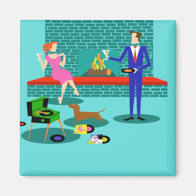 Retro Couple with Dog Magnet (Front)