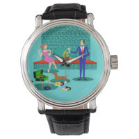 Retro Couple with Dog Men's Watch