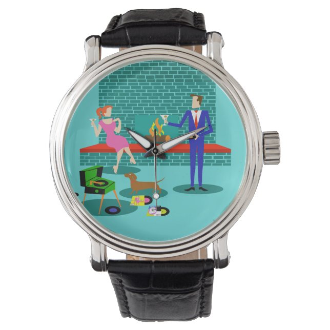 Retro Couple with Dog Men's Watch (Front)