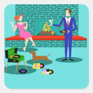 Retro Couple with Dog Stickers