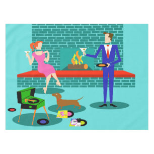 Retro Couple with Dog Tablecloth