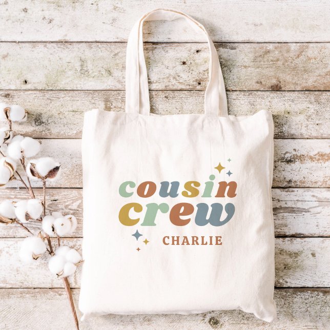 Retro Cousin Crew Monogram | 2 Sided Print Tote Bag (Creator Uploaded)