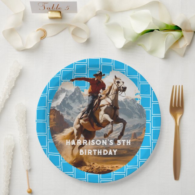 Retro Cowboy and Horse Western Paper Plate (Wedding)