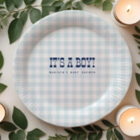 Retro Cowboy Blue Gingham Boy Baby Shower Plates