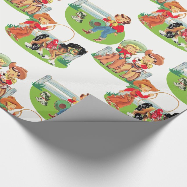 Retro Cowboy Cowgirl Kids Birthday Wrapping Paper (Corner)