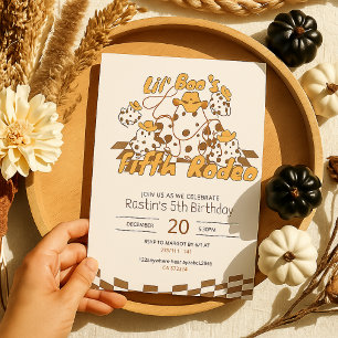 Retro Cowboy Halloween Checkered Pattern Birthday Invitation