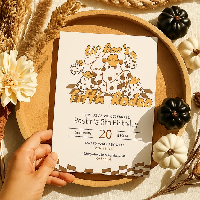 Retro Cowboy Halloween Chequered Pattern Birthday Invitation (Creator Uploaded)
