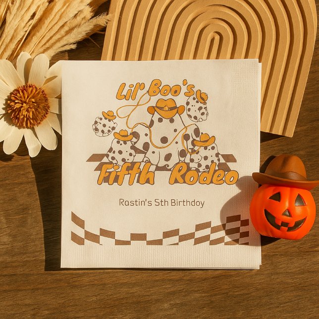 Retro Cowboy Halloween Chequered Pattern Birthday Napkin (Creator Uploaded)