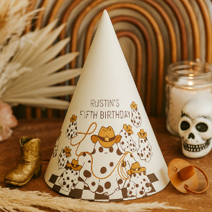 Retro Cowboy Halloween Chequered Pattern Birthday Party Hat