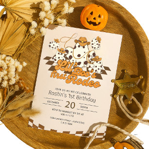 Retro Cowboy Halloween First Rodeo Birthday Invitation