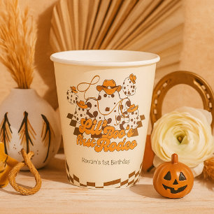 Retro Cowboy Halloween First Rodeo Birthday Paper Cups