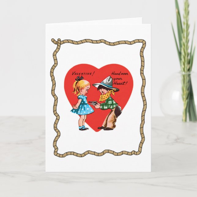 Retro Cowboy Heart Rope Valentine's Day Card (Front)