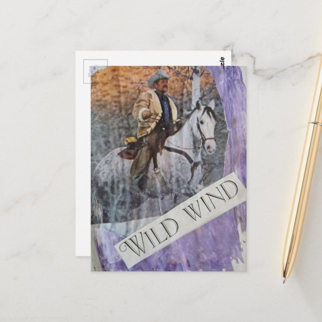 Retro Cowboy Wild Wind Postcard (Front/Back In Situ)