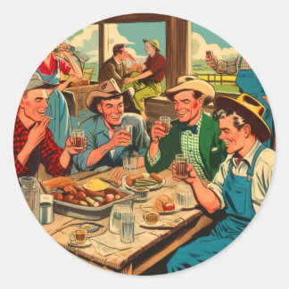 Retro Cowboys Comics Classic Round Sticker