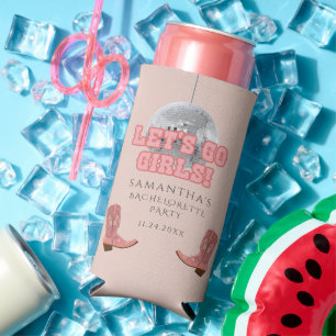 Retro Cowgirl Boots Disco Bachelorette Party Seltzer Can Cooler
