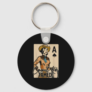 Retro Cowgirl Card Can't Be Tamed Western Country  Key Ring
