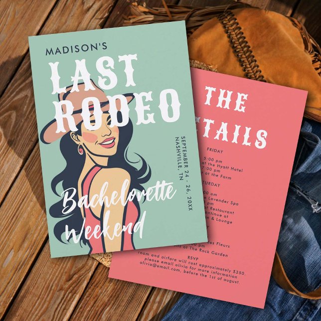 Retro Cowgirl Last Rodeo Glam Pink Bachelorette Invitation (last rodeo bachelorette weekend invitation itinerary retro vintage elegant glam cowgirl pink black )