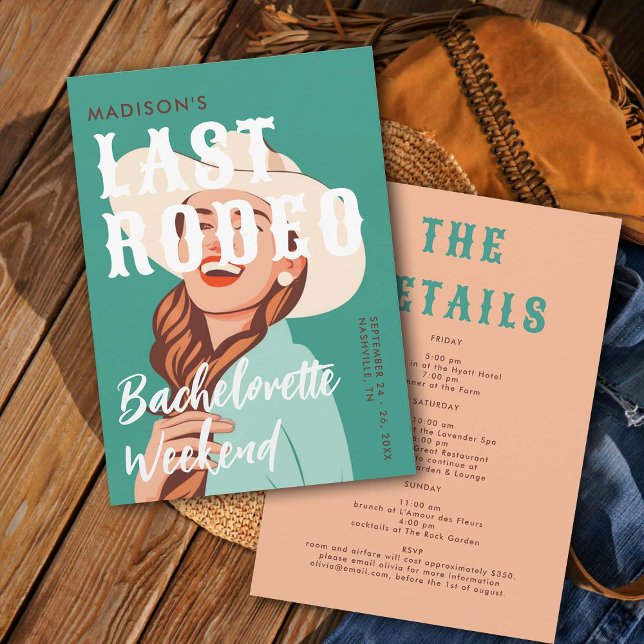 Retro Cowgirl Last Rodeo Itinerary Bachelorette Invitation (last rodeo bachelorette weekend invitation itinerary retro vintage elegant glam cowgirl cowboy west)