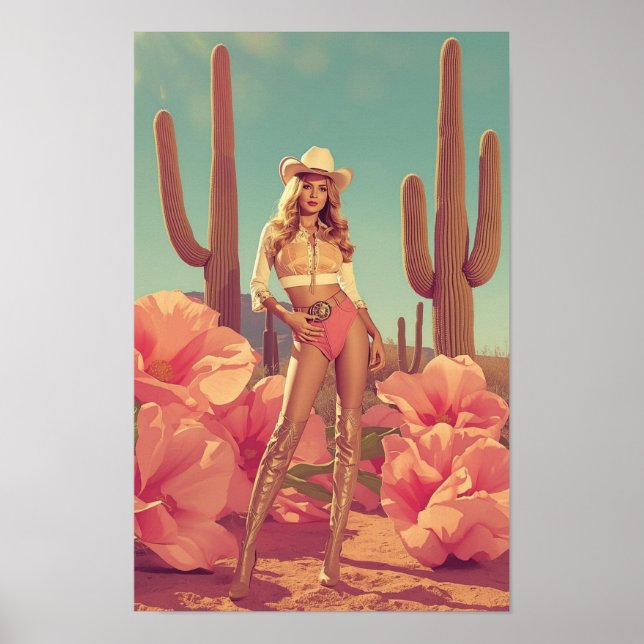 Retro Cowgirl Pin-Up – 1970s Western Desert  Poster (Front)