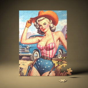 Retro Cowgirl Pin Up Jigsaw Puzzle