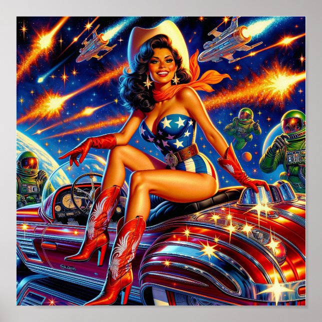 Retro Cowgirl Pin-Up Poster (Front)