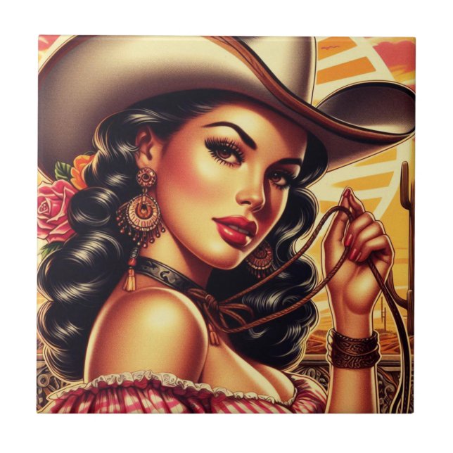 Retro Cowgirl Tile (Front)