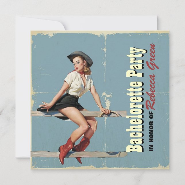 retro cowgirl western country bachelorette party invitation (Front)