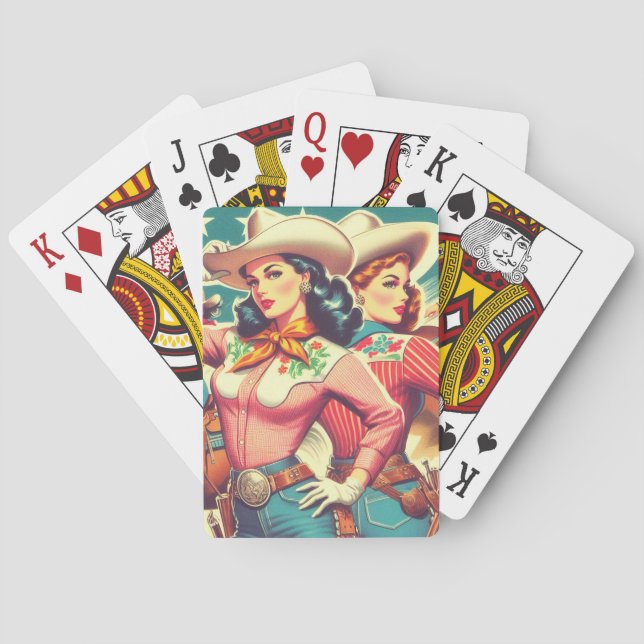 Retro Cowgirls Pin-ups Playing Cards (Back)