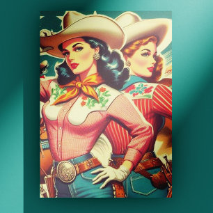 Retro Cowgirls Pin-ups Postcard