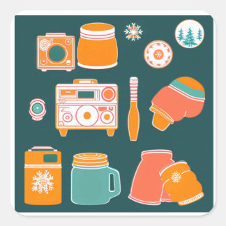 .	🍪❄️Retro Cozy Winter Square Sticker