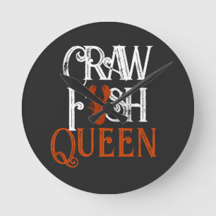 Retro Crawfish Queen Seafood Round Clock