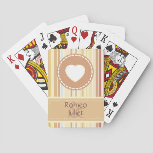 Retro Cream and Tan Stitched Heart Valentines Playing Cards
