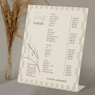 Retro Cream Beige Hair Salon Spa Price List Pedestal Sign